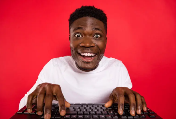 Black Guy on a Computer